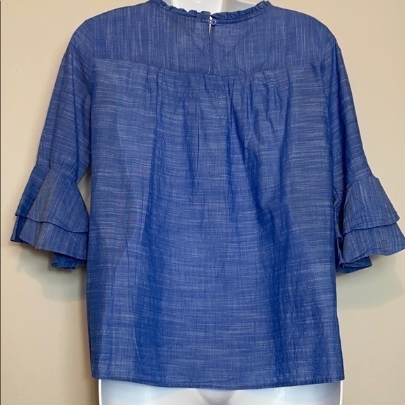 Loft Outlet Babydoll Blue Top with Lace - Picture 3 of 9